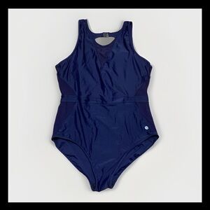 Baleaf Women's Navy Blue V-Neck Mesh Panel One Piece Swimsuit Size 40 Athletic